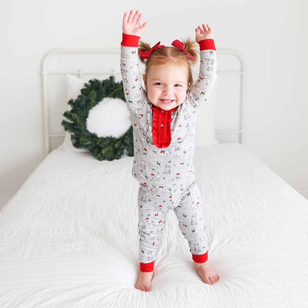Pineapple Sunshine Girls Ruffle Holiday Dalmatian 2-piece pajama